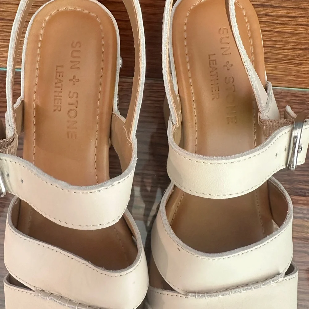 Cream Platform Block Heel Sandals with Stud Detail